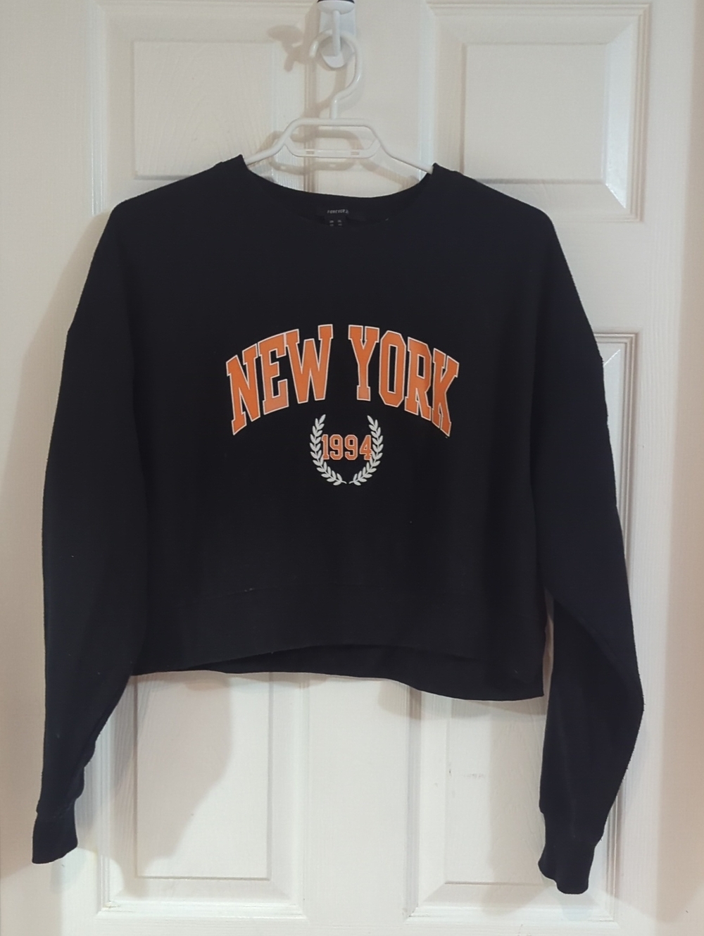 Forever 21 Black Cropped Sweatshirt with Orange 'New York' Graphic